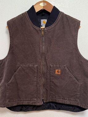 Carhartt V02 Dark Brown Sandstone Duck Arctic Quilt Lined Workwear Vest Men 2XL